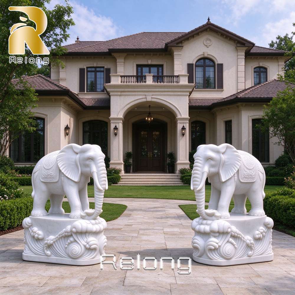 outdoor marble elephant statue