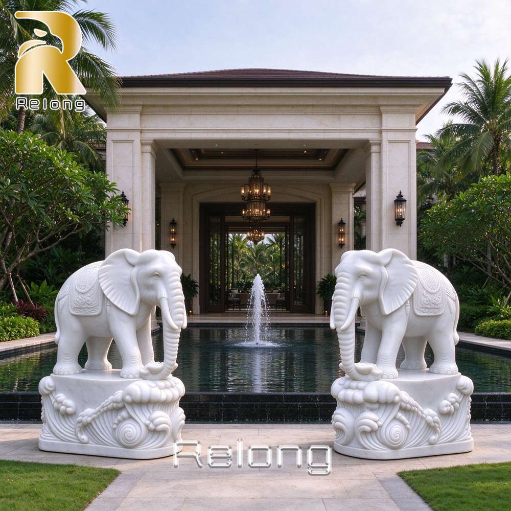 pair of marble elephant sculptures