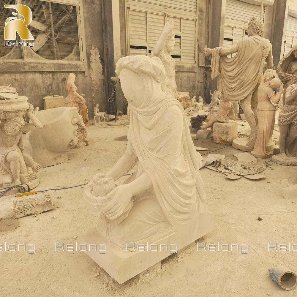 rough carving process of veiled lady sculpture