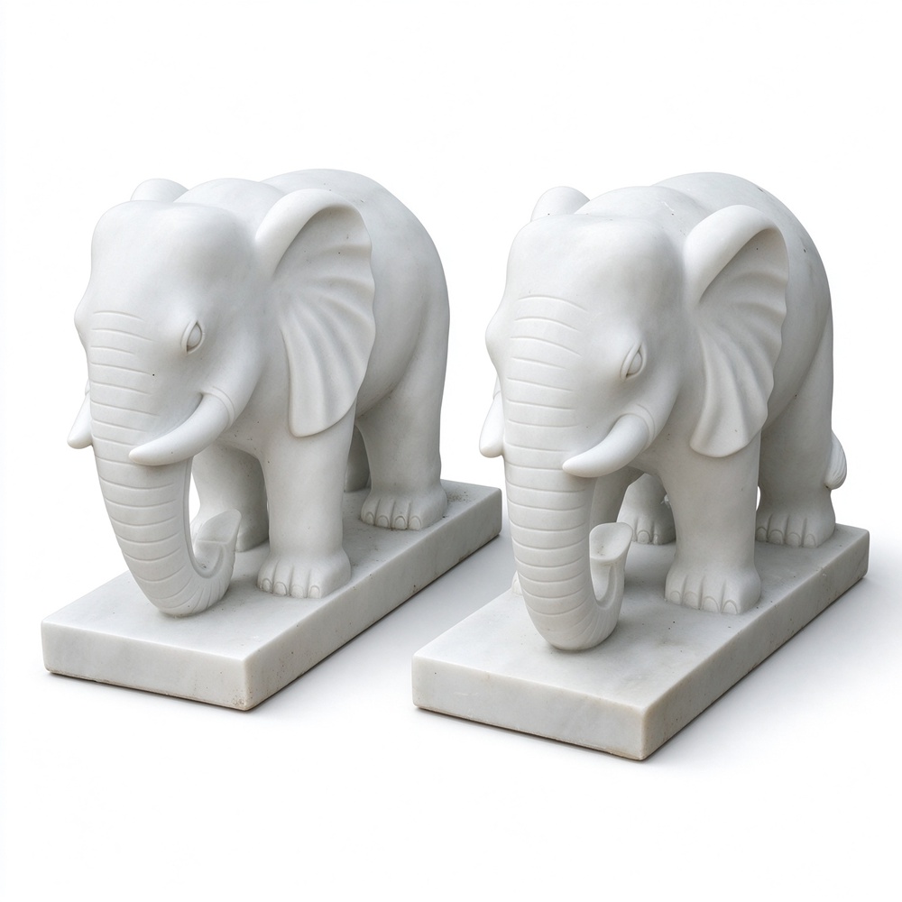 Small Marble Elephant Statue Pair RMES-006