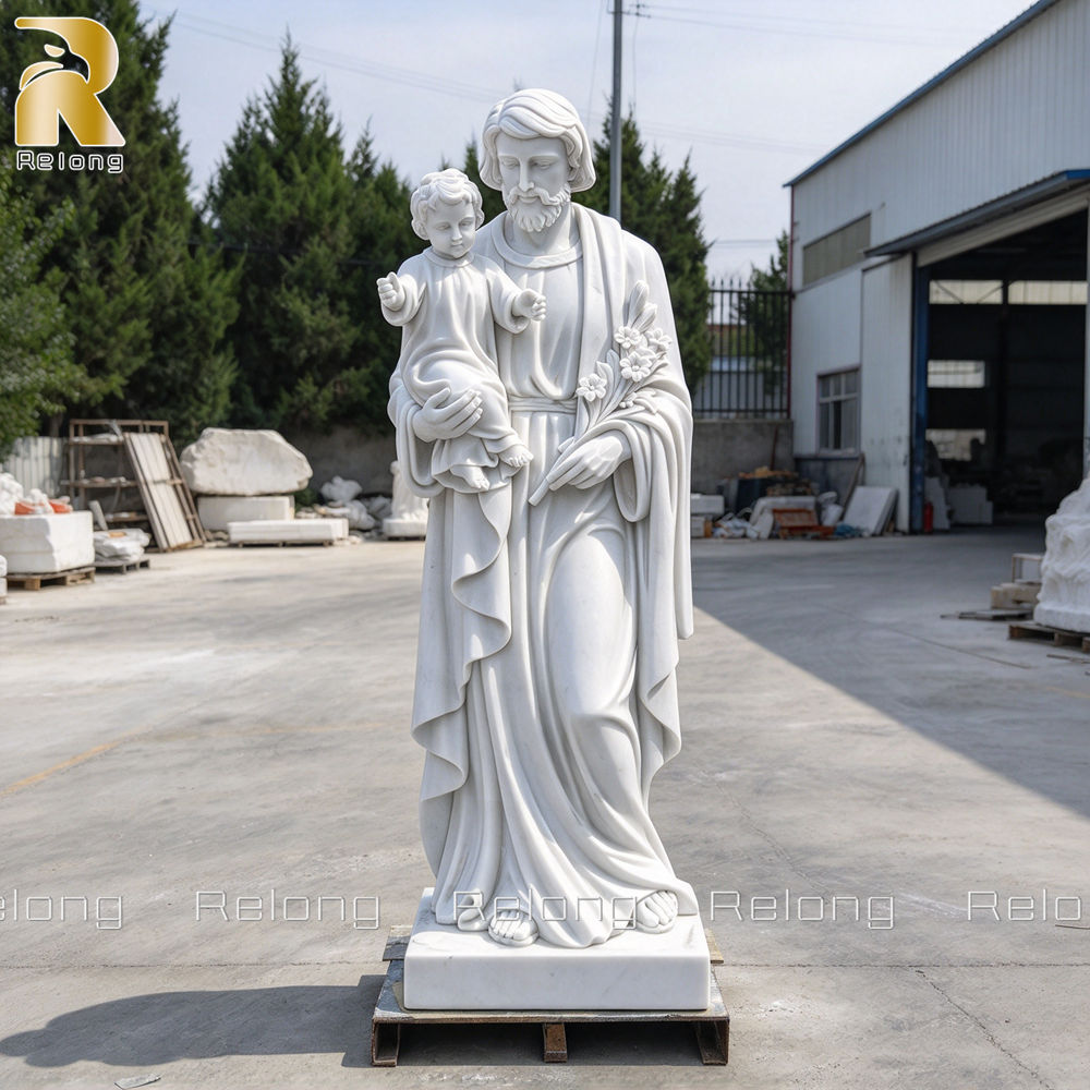white st joseph and baby jesus statue
